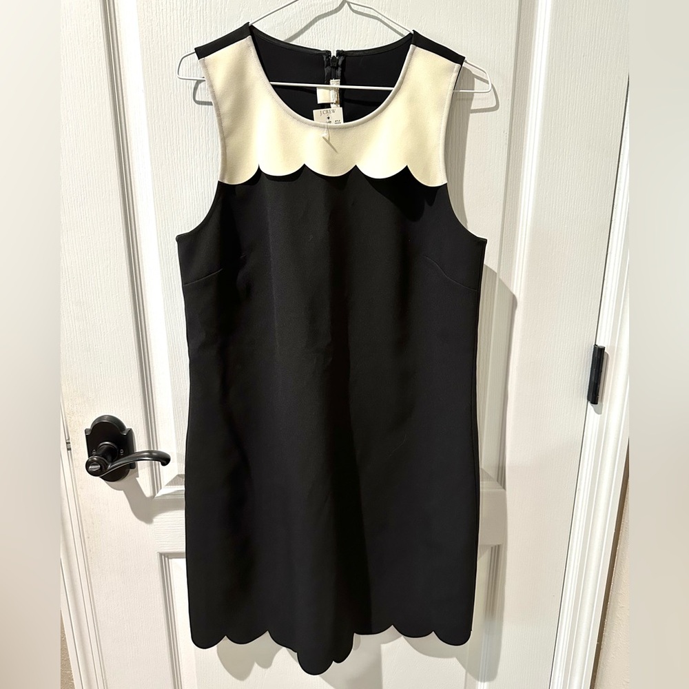 Jcrew Whimsical Black And White Scallop Sleeveless Shift Dress NWT Sz 10 - Picture 3 of 9